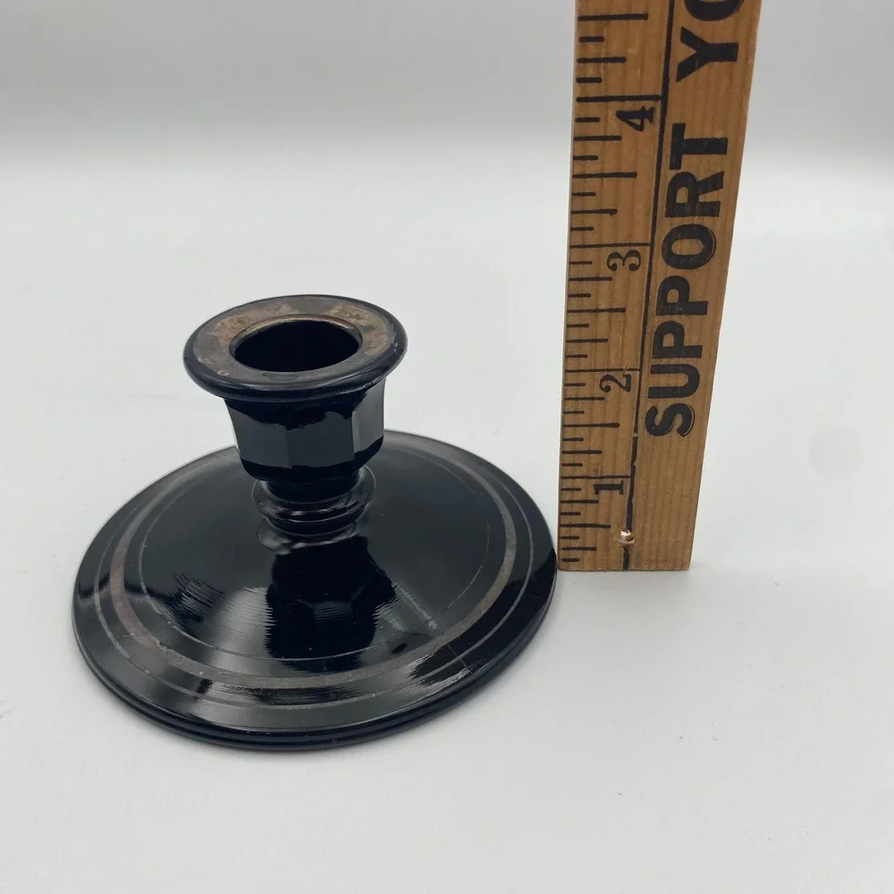 Vintage 1930s Art Deco‎ Black Amethyst Glass Taper Candlestick Holders Set of 2